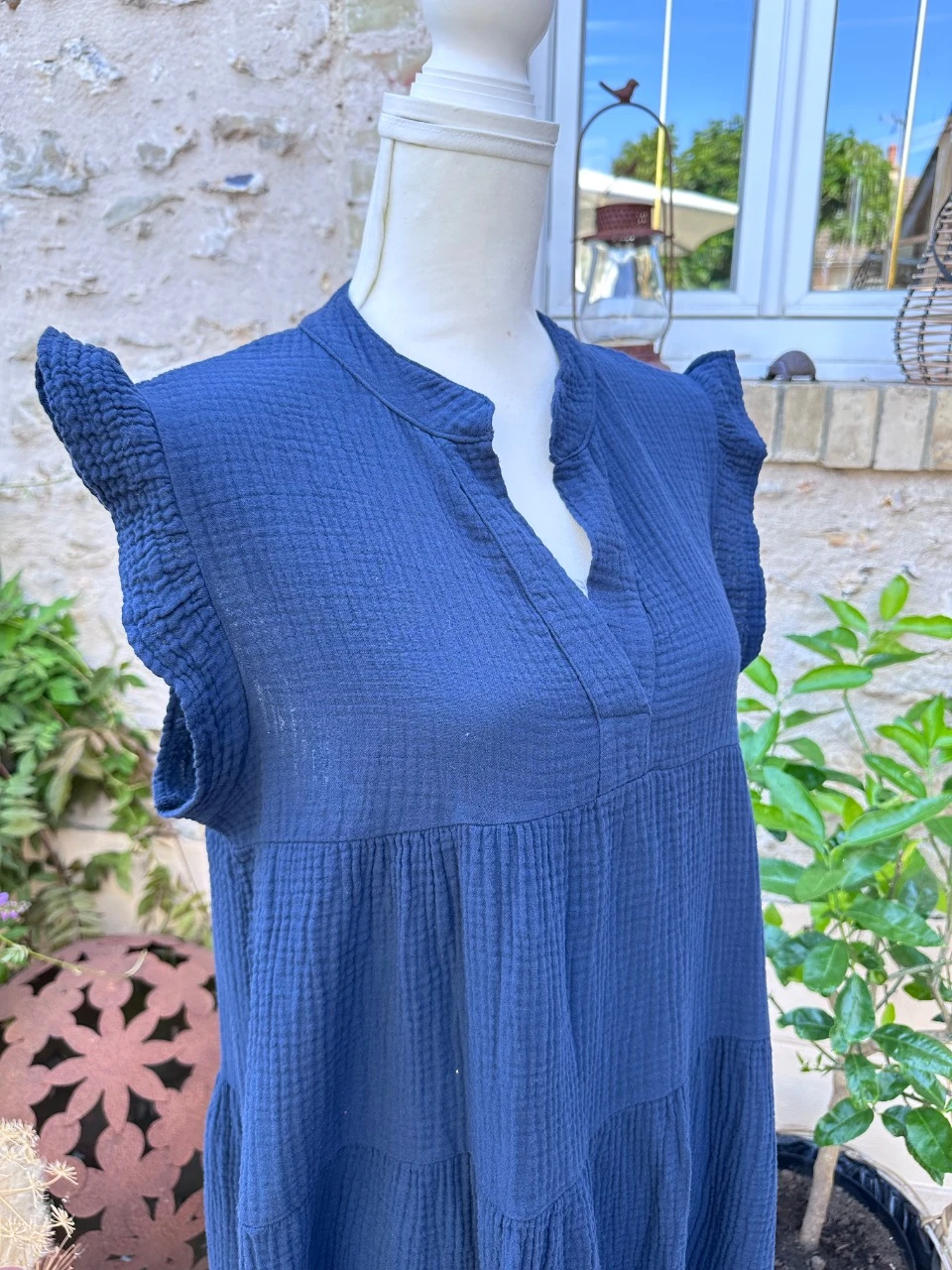 Vestido de gaze de algodão azul marinho – photo 3